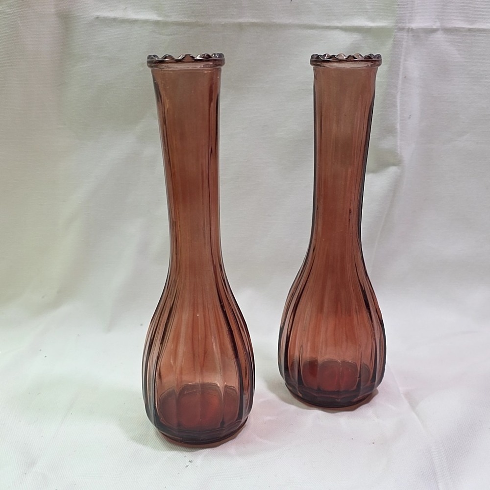 Vintage Jeannette‎ Glass Pink Bud Vase Set Of 2 In Package